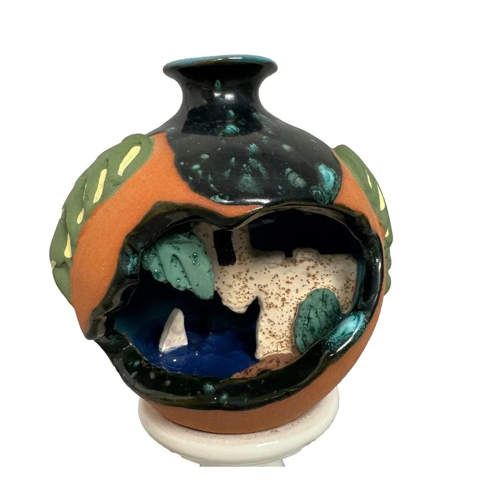 Vintage Daly Cruz Puerto Rican Folk Art Pottery Vase Artesania Puertorriquena